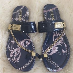 Guess Size 7 Blue Sandals with cute gold chain